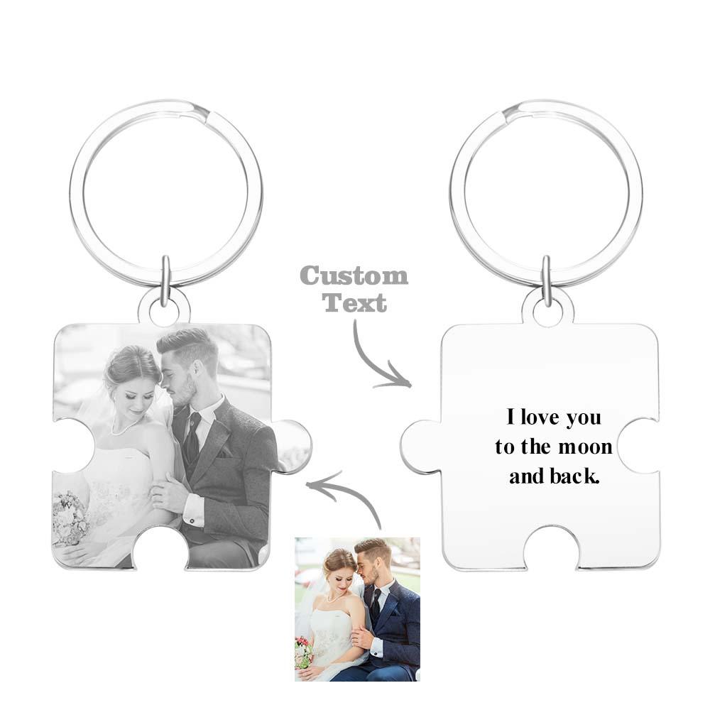 Personalized Jigsaw Puzzle Piece Custom Photo Keychain Couple Anniversary Long Distance Gift - Get Photo Blanket