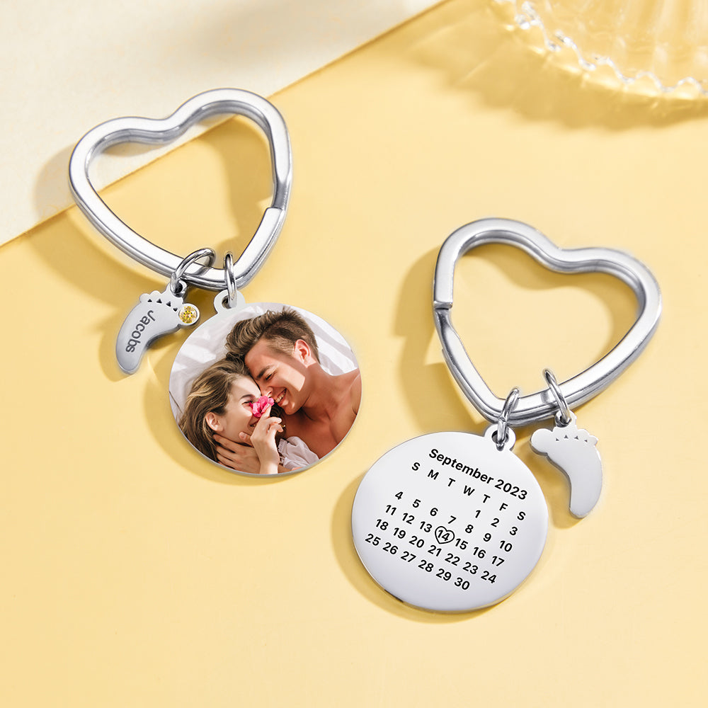 Custom Photo Calendar Keychain with Baby Feet Charm Personalized Calendar  the Perfect Heartfelt Gift - Get Photo Blanket
