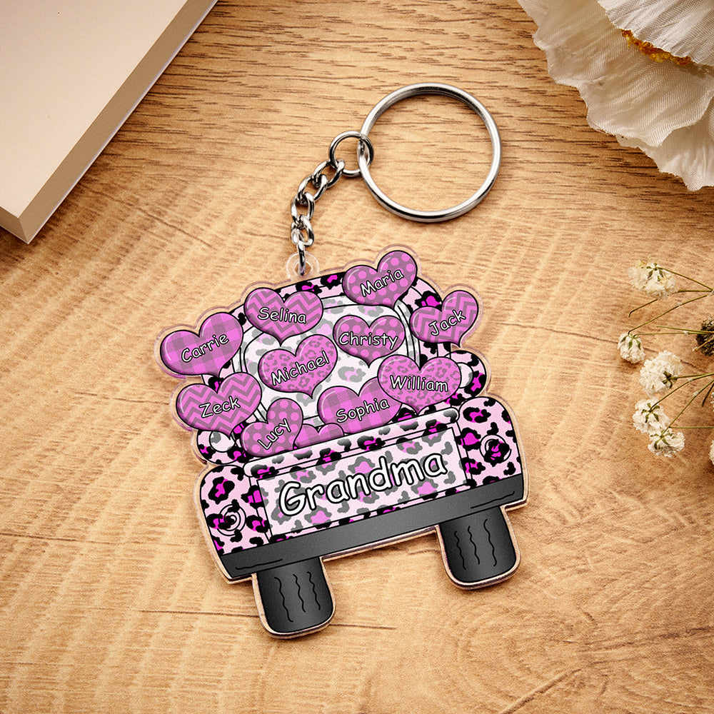Personalized Nickname Truck Loading Heart Acrylic Keychain Christmas Gift Decor Gift Grandma Nana Papa - Get Photo Blanket