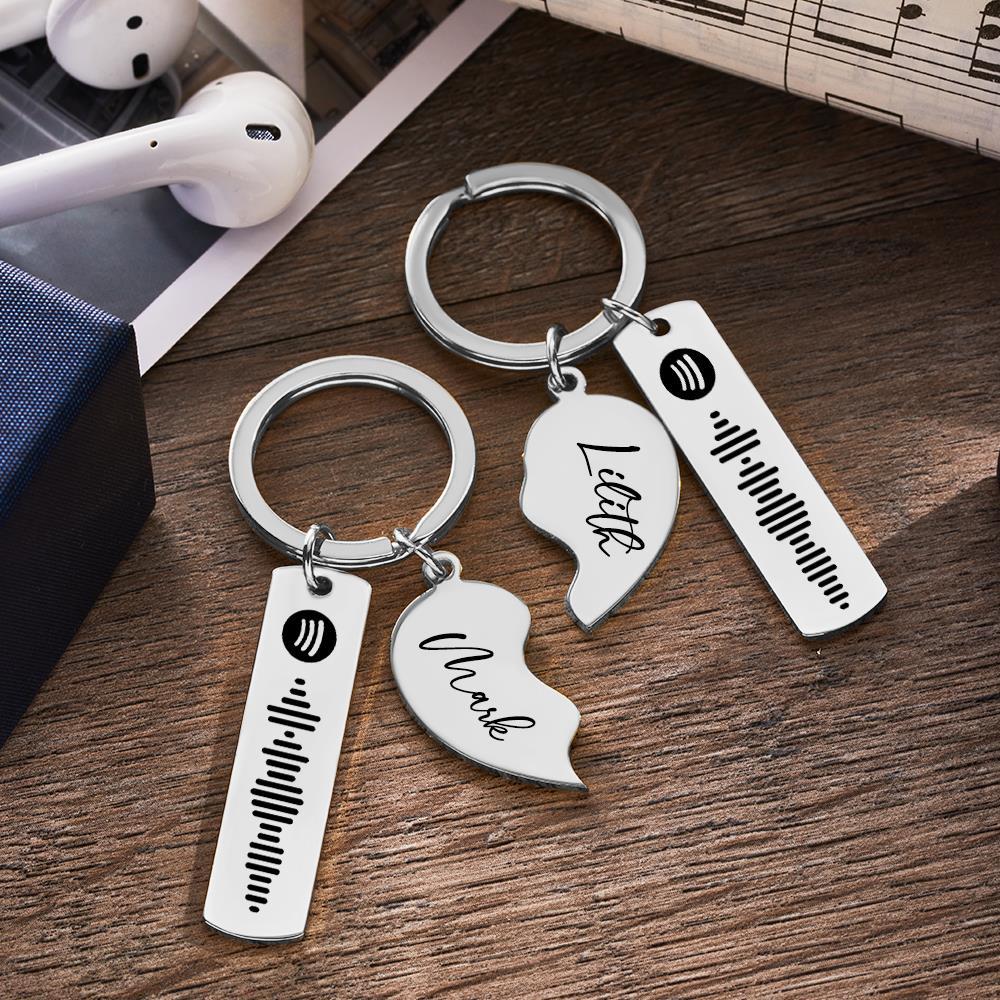 Personalized Spotify Code Keychain Custom Name in Heart Shape Keychain for Couple
