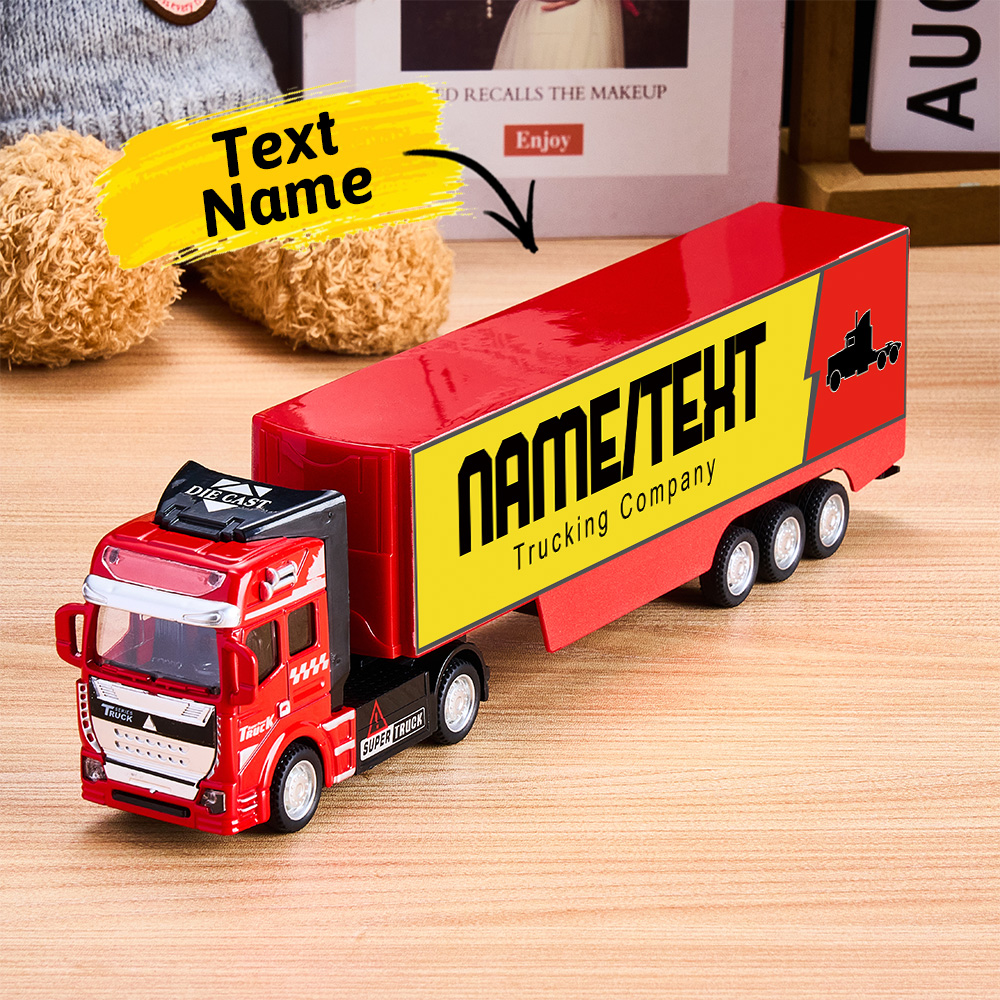 Pull Back & Rear Door Can Be Opened Personalized toy truck, Customized With Name on The Side of The Truck