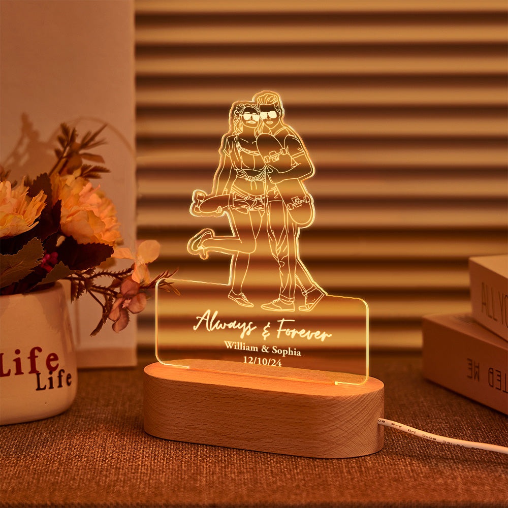 Custom Portrait Night Light Line Art Photo Lamp Gift for Lover - MyHawaiianShirts