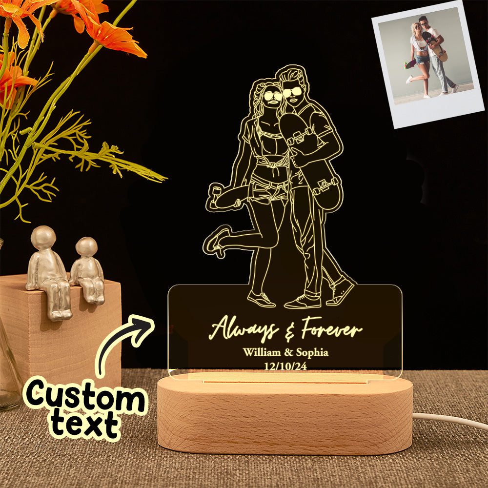 Custom Portrait Night Light Line Art Photo Lamp Gift for Lover - MyHawaiianShirts