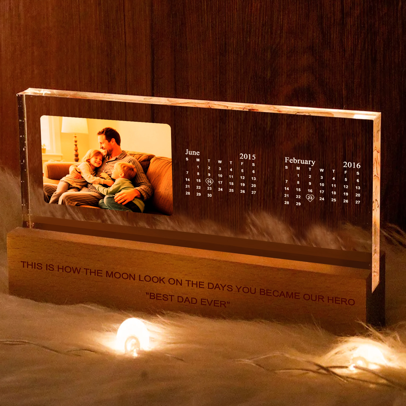 Personalized Acrylic Block LED Night Light The Day You Became My Dad Calendar Date Perfect Father's Day Gift For Husband