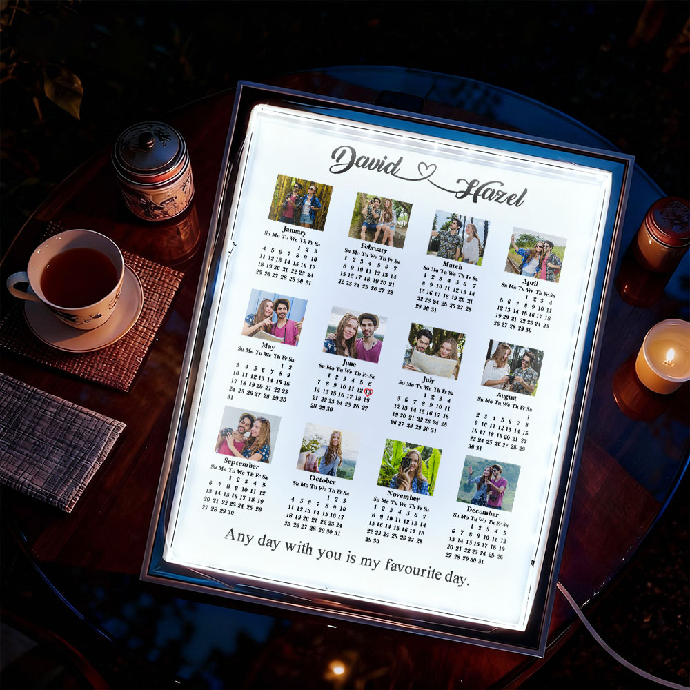 Personalized 2026 Calendar Mirror Night Light Box with Photo