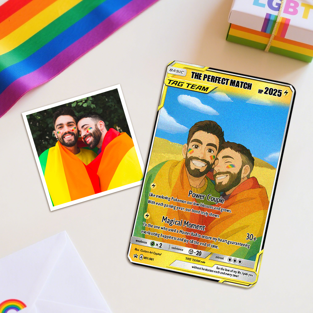 Custom POKE Tag Team Couple Card Personalized Anime Portrait Gay Couples Gift Fun Cartoon Art