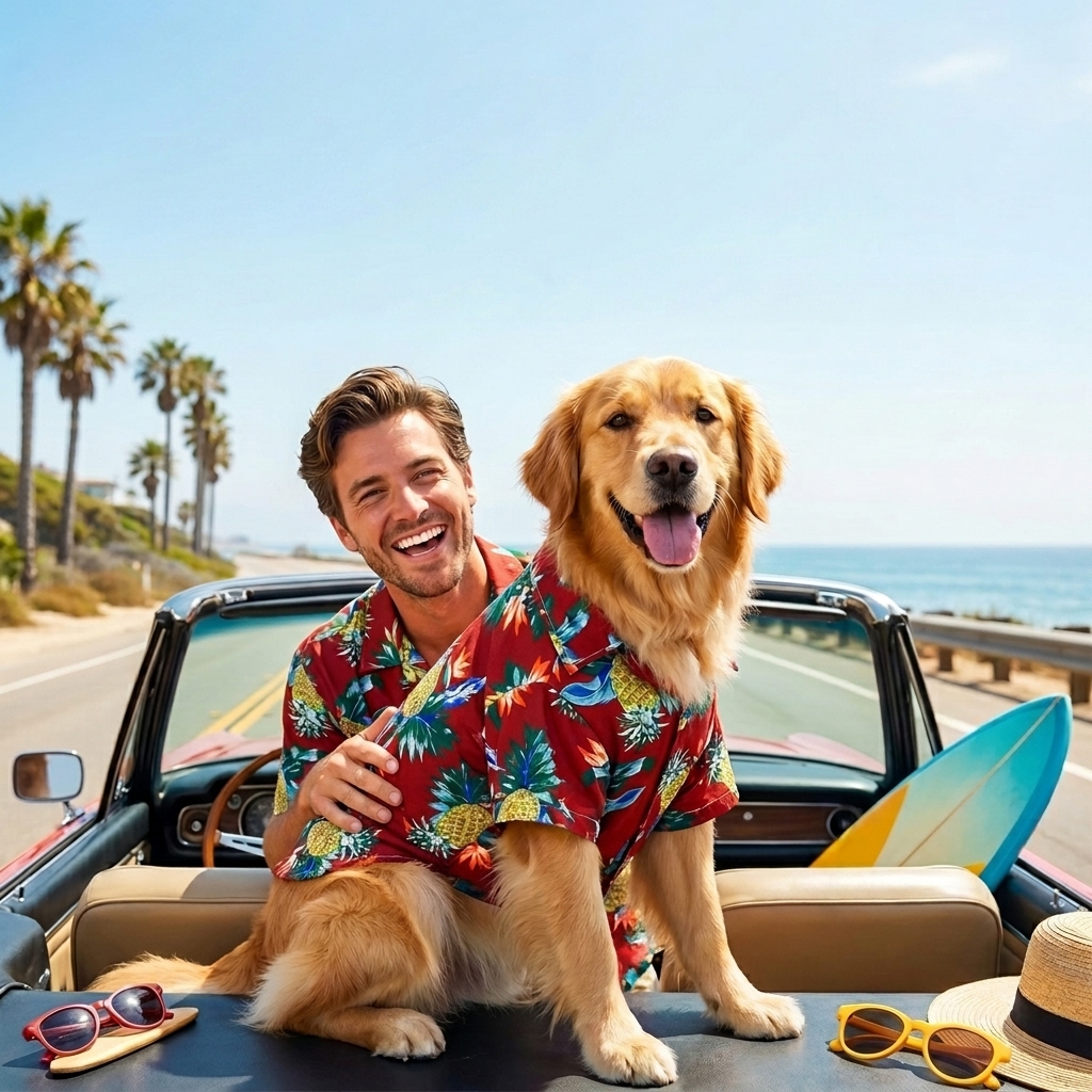 Custom Pet and Owner Matching Hawaiian Shirt Set – Personalized Photo Tropical Outfits for Dogs, Cats, and Humans