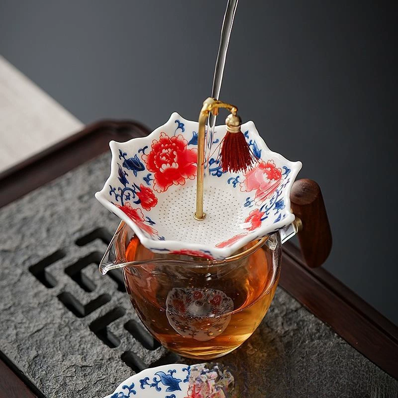 Umbrella Shape Ceramic Tea Strainer - Chinese Blue & White Porcelain Loose Leaf Filter with Rotating Design, Multi-Purpose Tea Infuser for Kung Fu/Coffee/Brewing