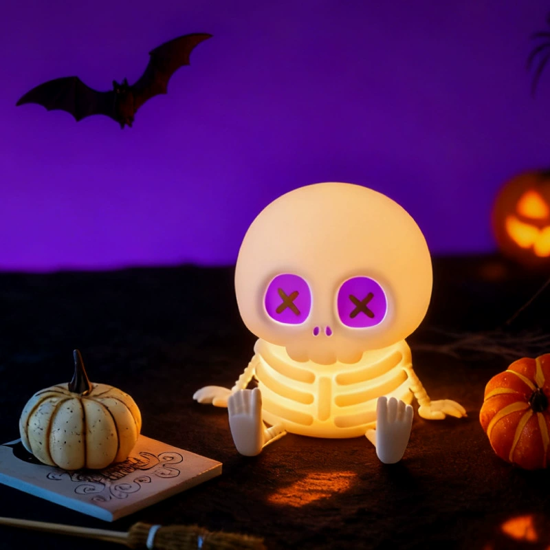 Halloween Skeleton Touch Lamp – Color Changing LED Skull Night Light for Bedroom, Desk & Halloween Decor