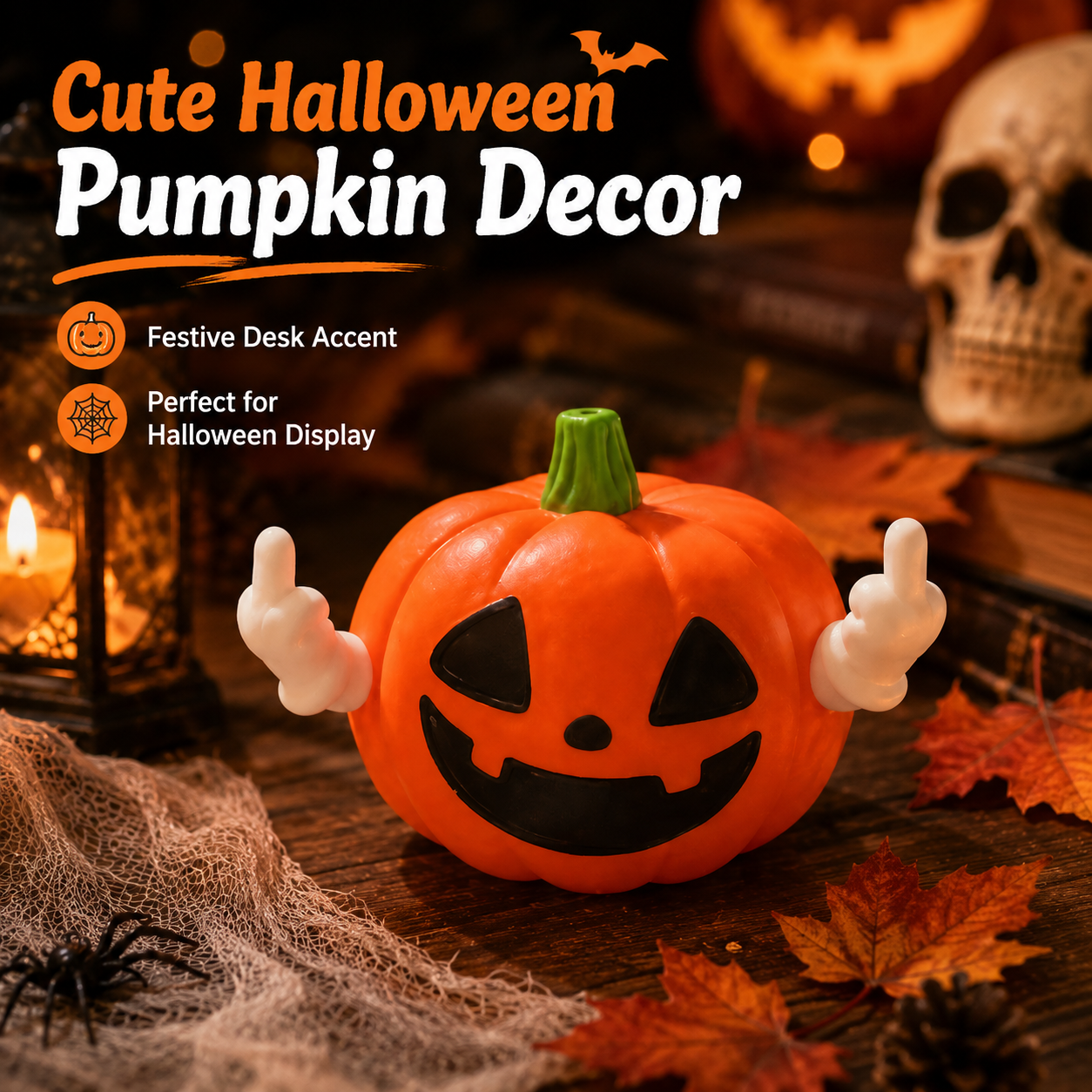 Halloween Pumpkin Decoration – Funny Gesture Figurine, Festive Home Decor & Halloween Gift for Friends