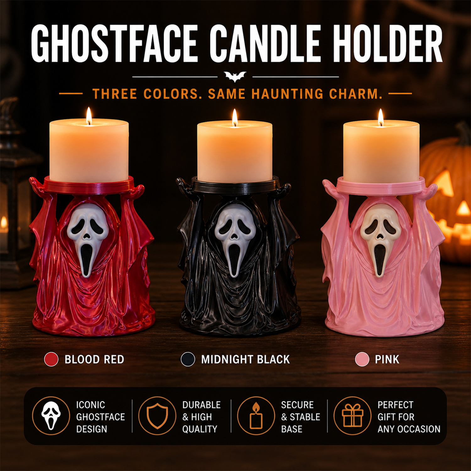 Halloween 3D-Printed Candle Holder, Spooky Gothic Candle Stand, Dark-Themed Tabletop Décor