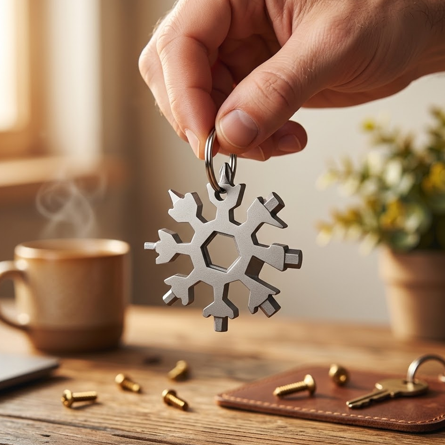 Snowflake 8-in-1 Multi-Function Wrench Keychain | Portable Mini Multi-Tool for Everyday Fixes