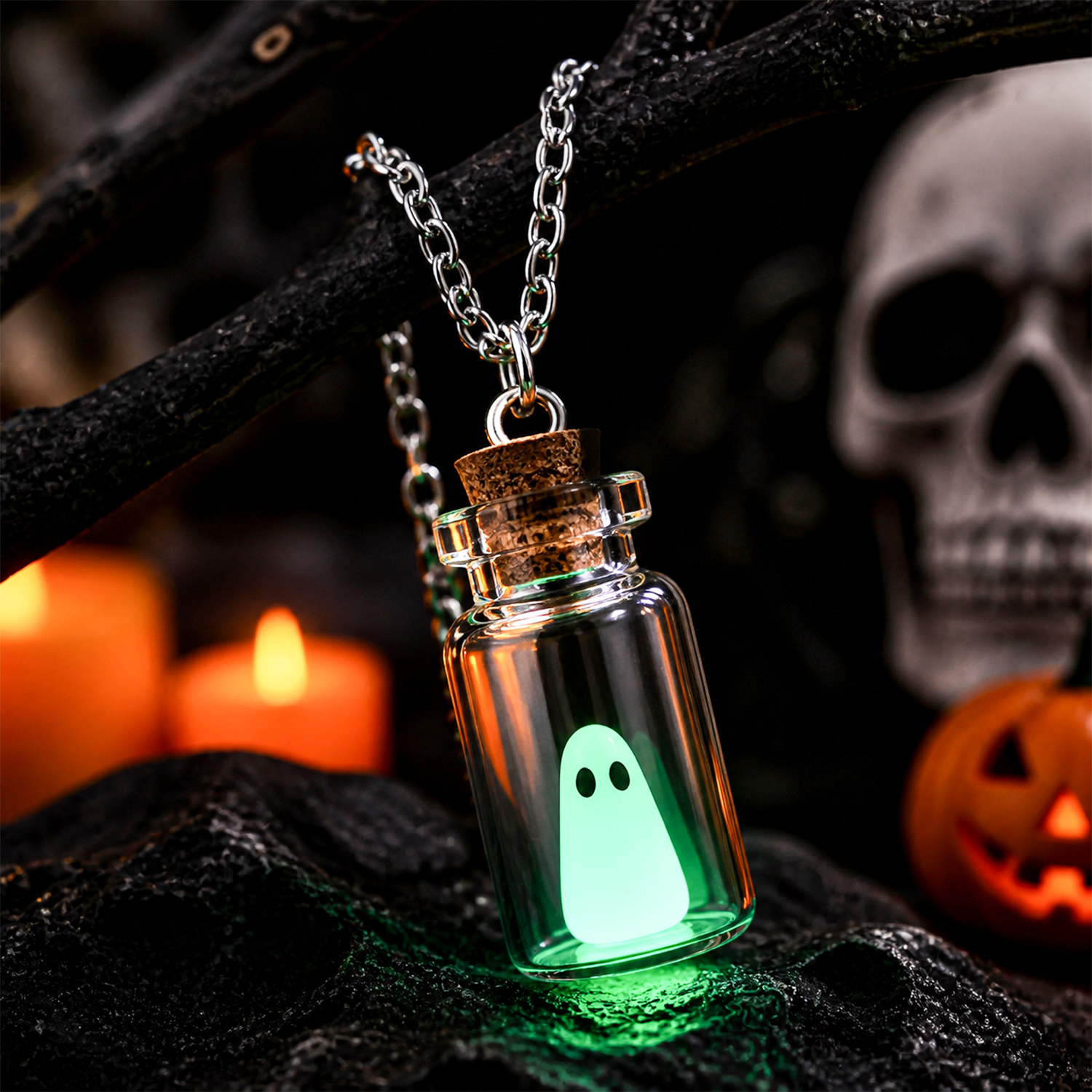 Adopt a Little Ghost Necklace – Glow in the Dark Mini Bottle Pendant, Cute Halloween Jewelry Gift