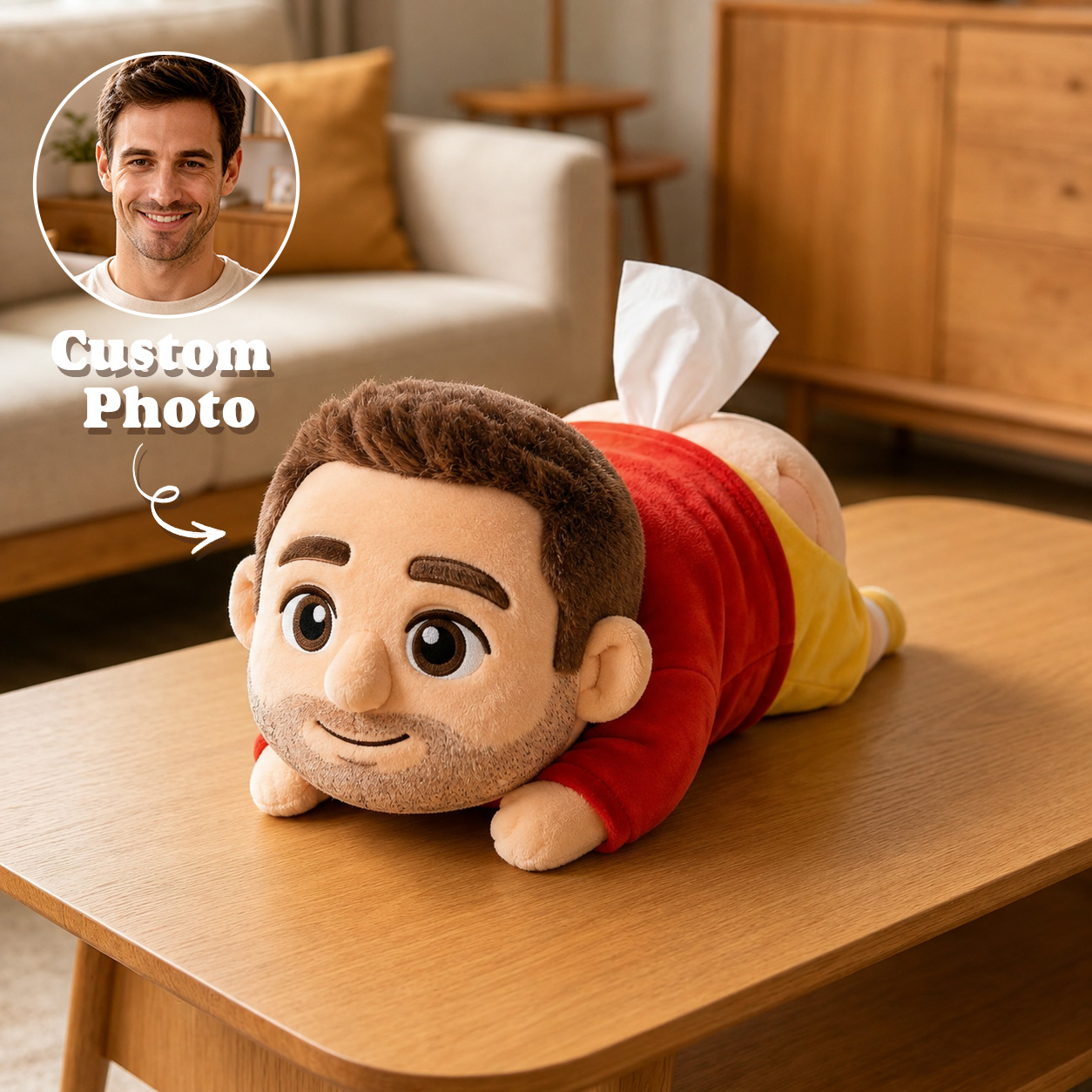Custom Photo Funny Plush Tissue Box – Personalized Face Butt Tissue Holder, Unique Home Decor Gift