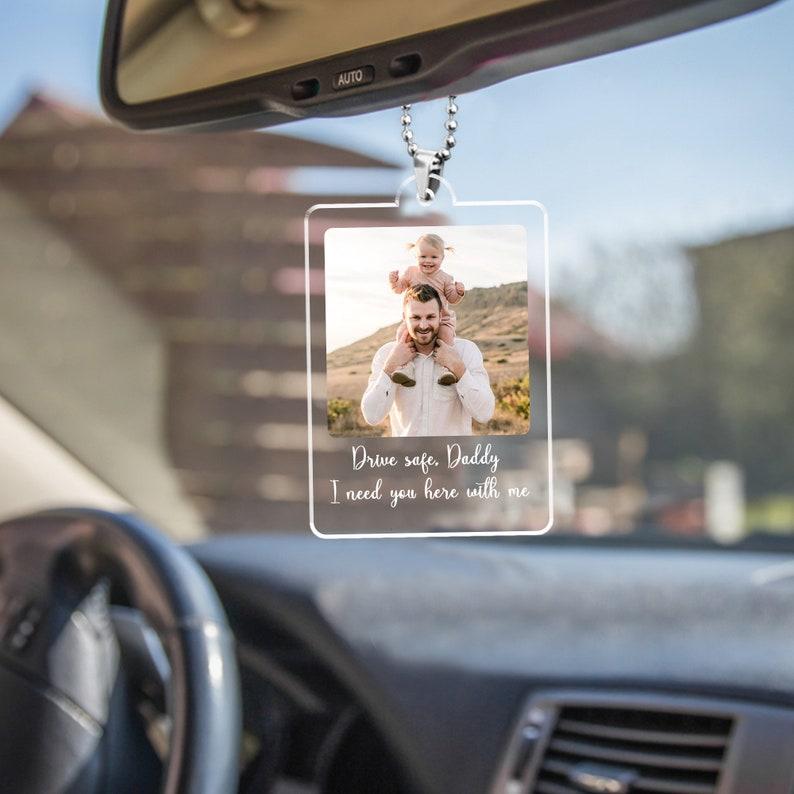 Custom Photo Car Ornament, Car Hanging, Custom Gift for Dad, Rear View Mirror Charm, Dad Gift From Daughter, Fathers Day Birthday Photo Gift - MyFaceTshirt