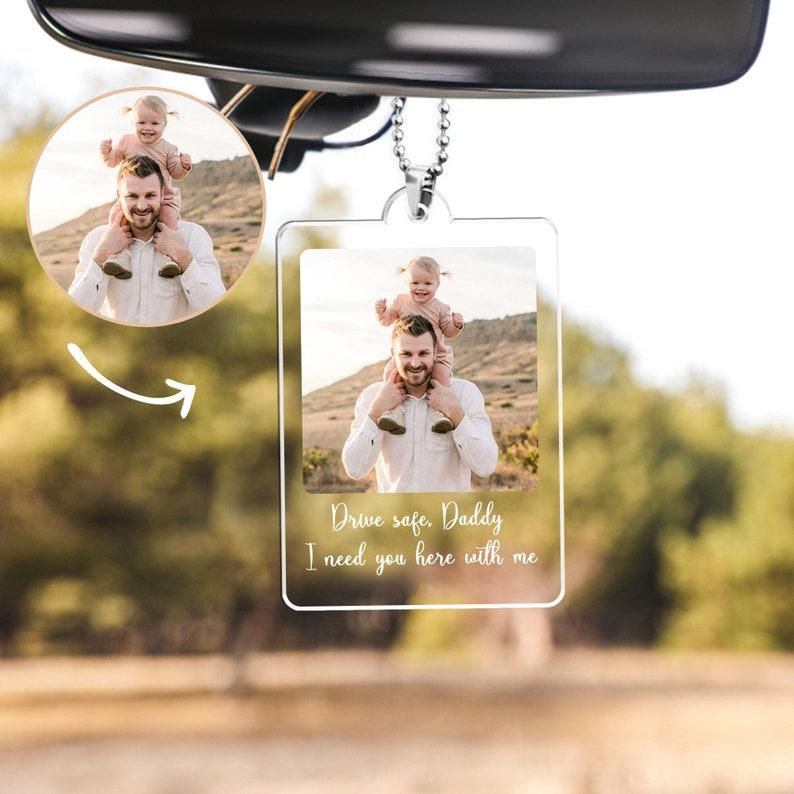 Custom Photo Car Ornament, Car Hanging, Custom Gift for Dad, Rear View Mirror Charm, Dad Gift From Daughter, Fathers Day Birthday Photo Gift - MyFaceTshirt