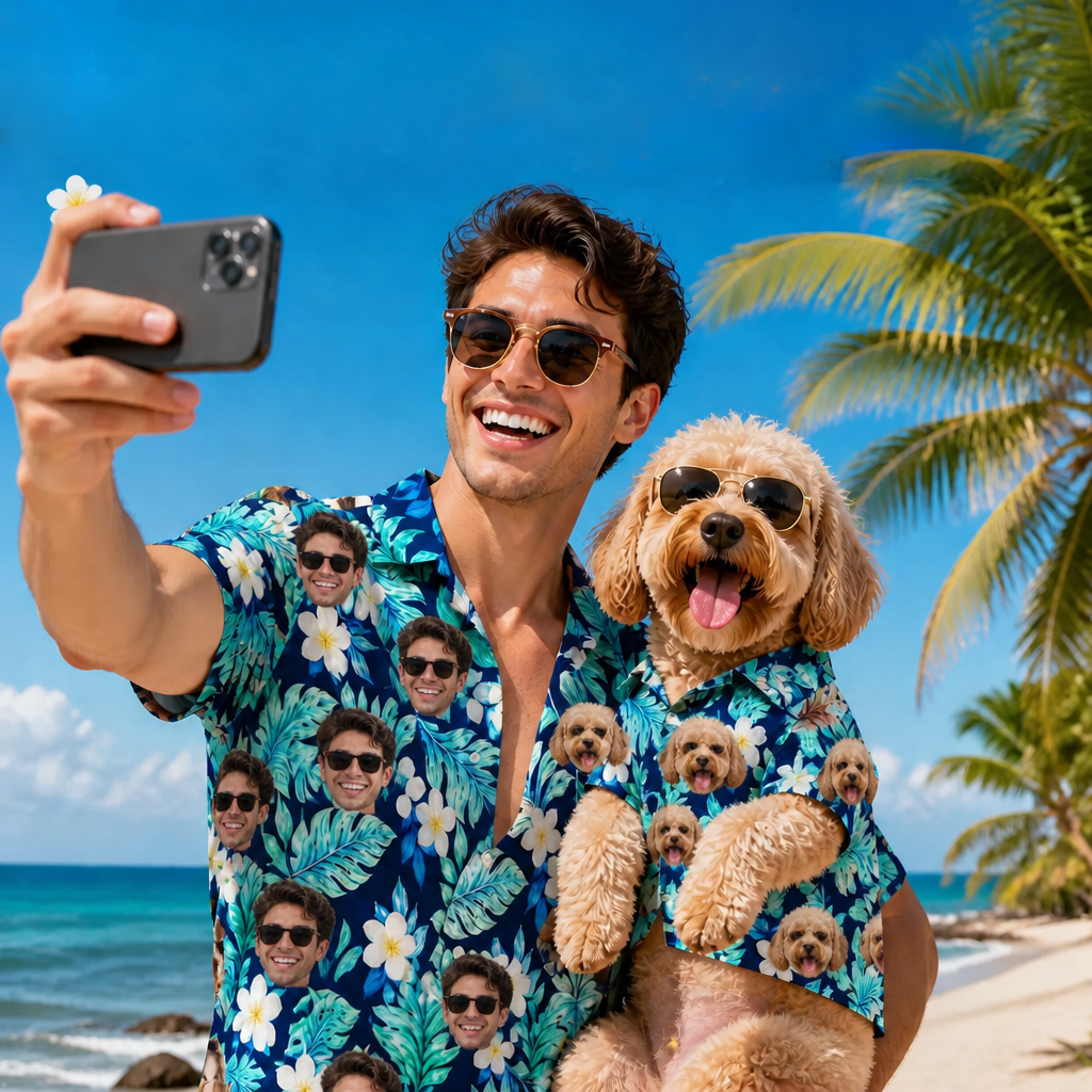 Custom Pet and Owner Matching Hawaiian Shirt Set – Personalized Photo Tropical Outfits for Dogs, Cats, and Humans