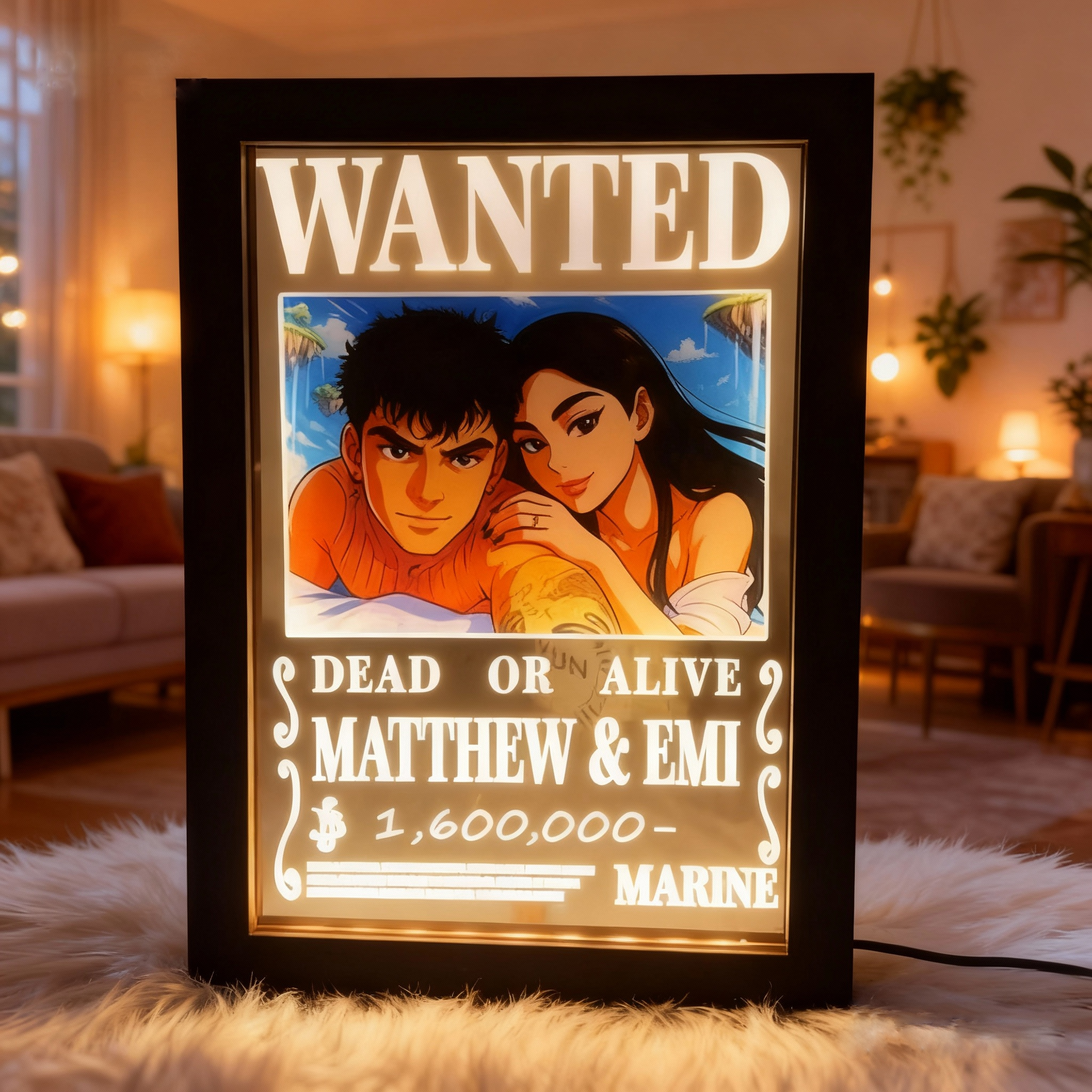 Custom Anime Bounty Couple Portrait Personalized Anime Style Wanted Portrait Night Light