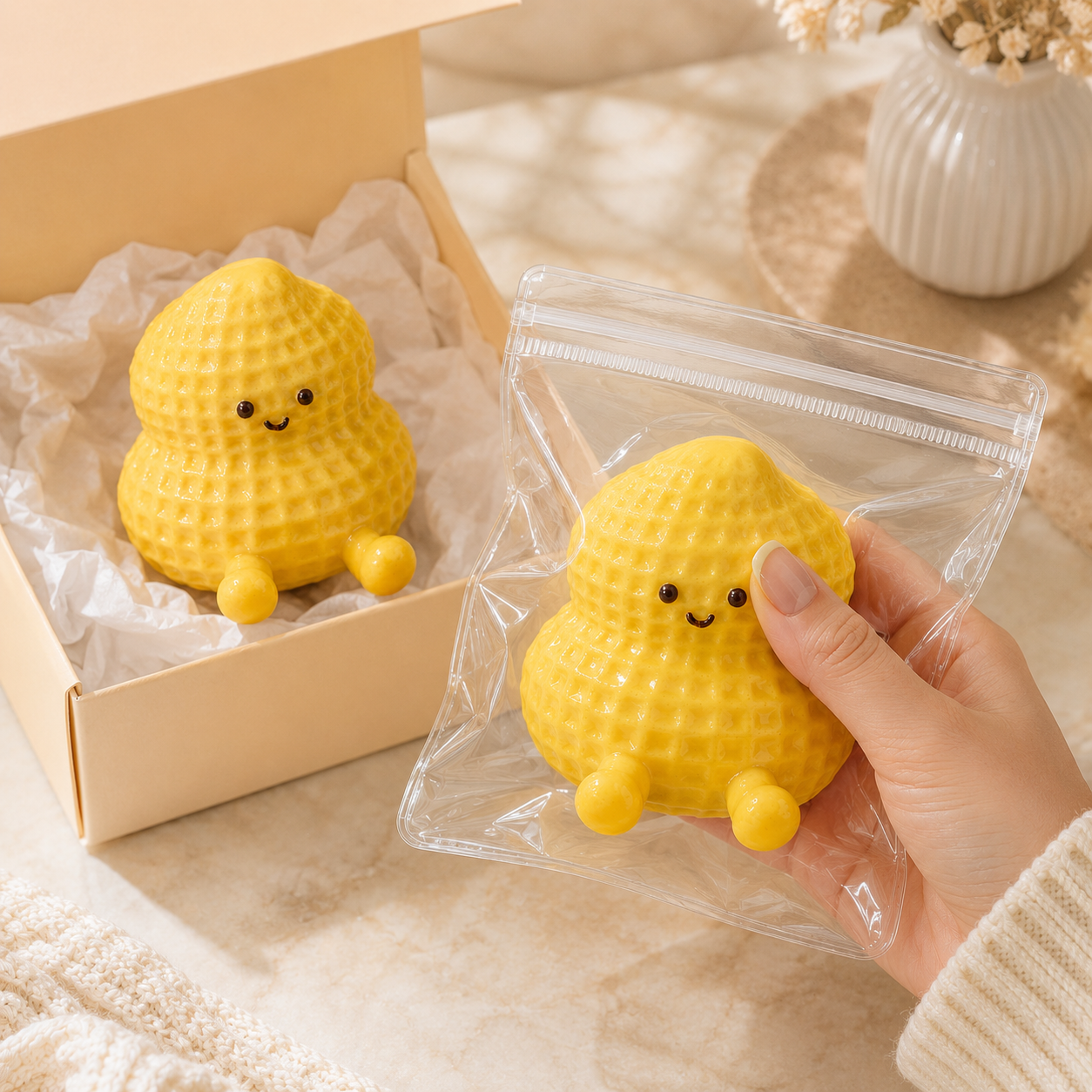 Funny Peanut Squishy Toy – Slow Rising Soft Squeeze Stress Relief Toy with Raised Legs