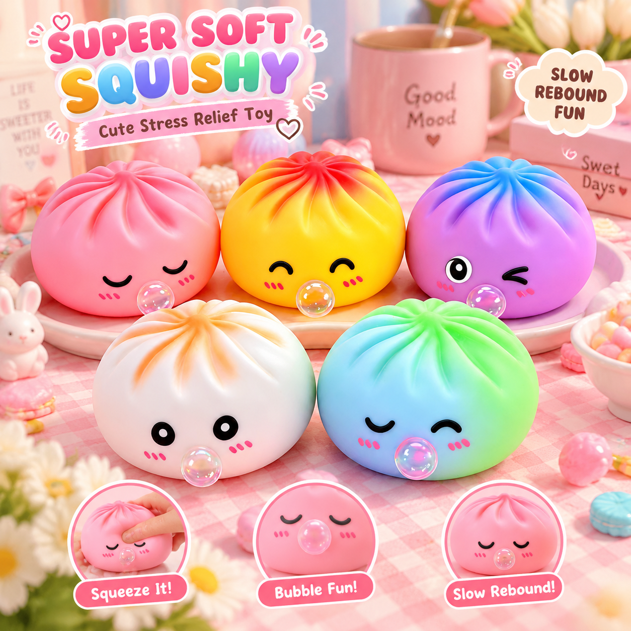Cute Bubble-Blowing Dumpling Squishy Toy – Fun Stress Relief Gift for Kids & Adults, Perfect for Christmas, Birthday