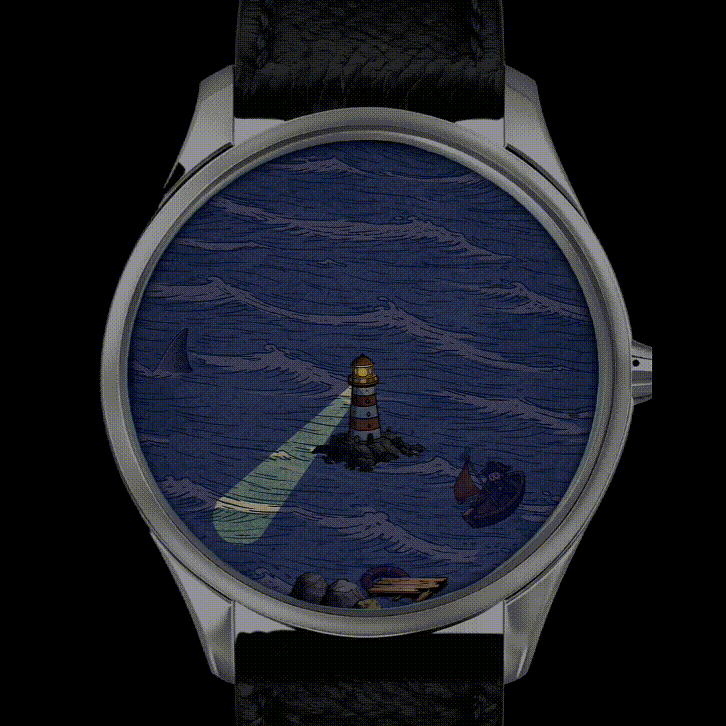 "The Lost Voyage" Lighthouse & Pirate Ship Artistic Watch – Creative Novelty Wristwatch with Rotating Beam Minute Hand & Floating Vessel Hour Indicator