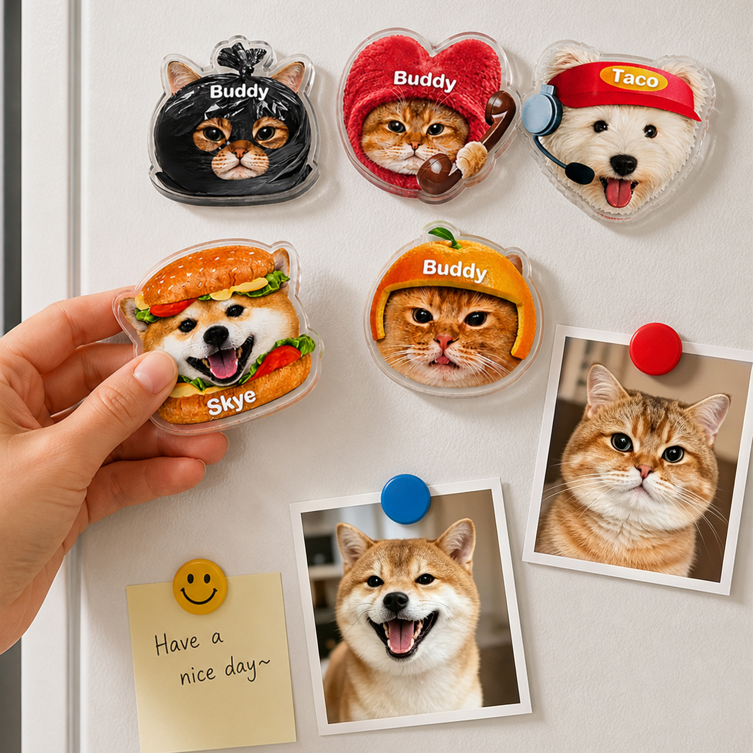Custom Pet Photo Acrylic Magnet Personalized Cute Dog & Cat Fridge Decor Gift for Pet Lover