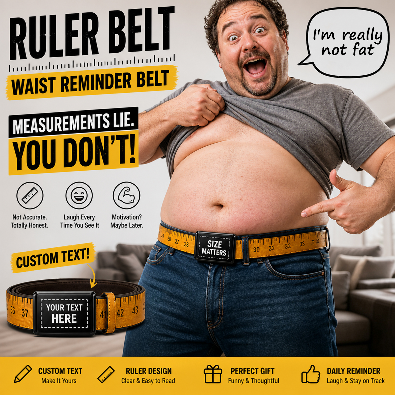Custom Ruler Belt for Men – Personalized Waist Measuring Belt, Funny Gift for Men