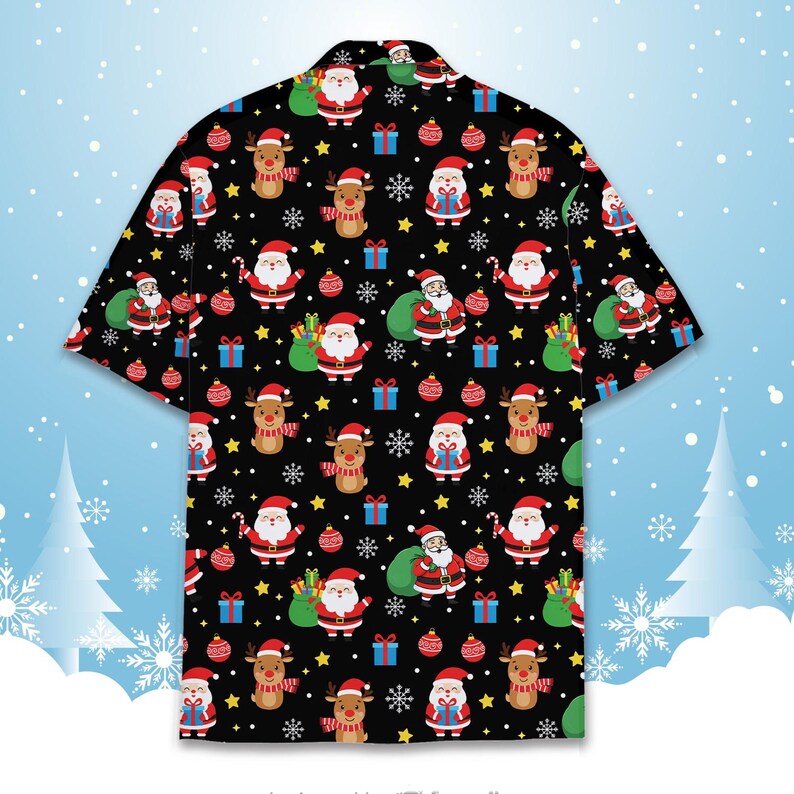 Christmas Santa Reindeer Elf Hawaiian Shirt Men Women Youth, Festive Holiday Xmas Shirt Aloha Button Down, Holiday Party Outfit