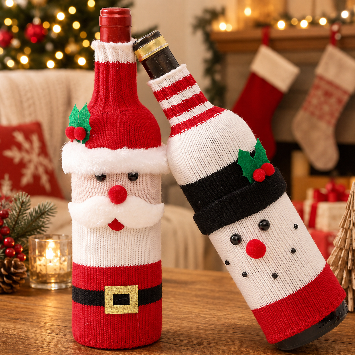 Santa Wine Bottle Cover - Festive Christmas Gift for Hosts Parties & Holiday Table Decor