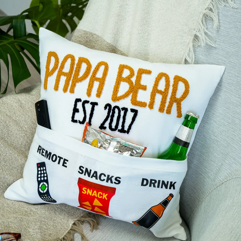 Personalized Grandpa Pocket Punch Needle Pillow, Fathers Day Embroidered Gift, Grandpa Cushion, Gift for Dad, Custom Throw Pillow