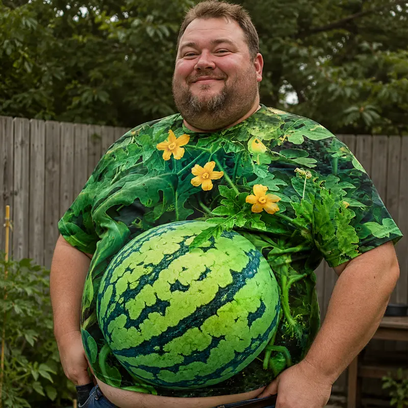 Funny 3D Fruit Belly Graphic T-Shirt - Big & Tall 3D Illusion Summer Tee