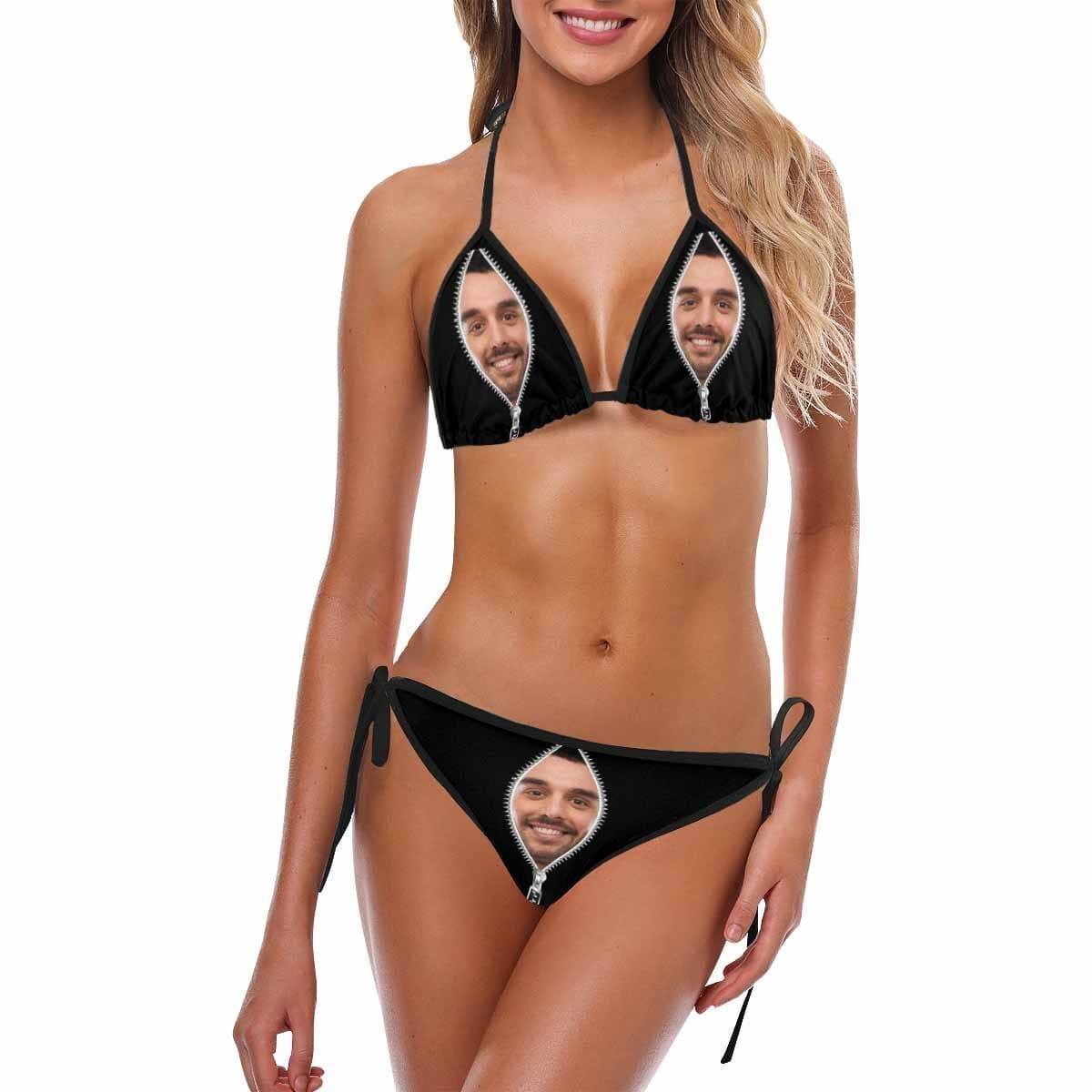 Custom Zipper Cute Bikini Personalized Swimwear Photo Swimsuit Valentine's Day Gifts For Girlfriend - Giftlab