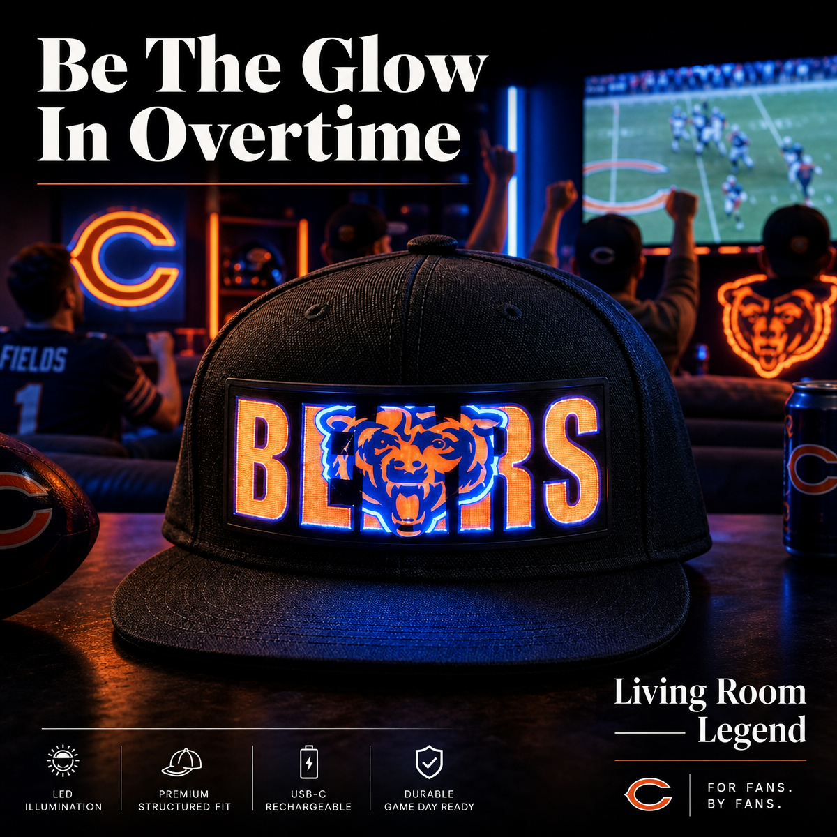 Football Fan LED Light-Up Snapback Cap
