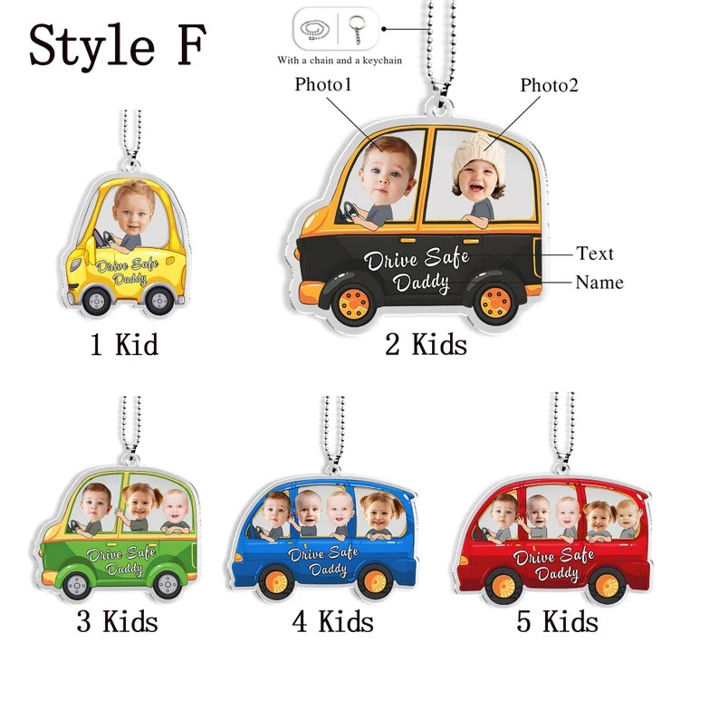 Customized Drive Safe Daddy Acrylic Car Hanger, Personalized Acrylic Car Hanger, 1st Fathers Day Gift for Husband - MyFaceTshirt
