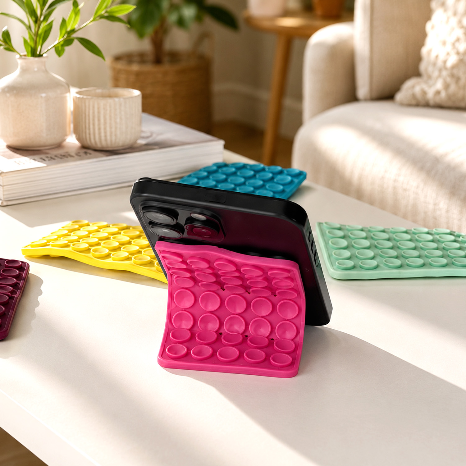 Universal Foldable Suction Cup Phone Stand – Flexible Bendable Phone Holder for Desk, Mirror & Travel