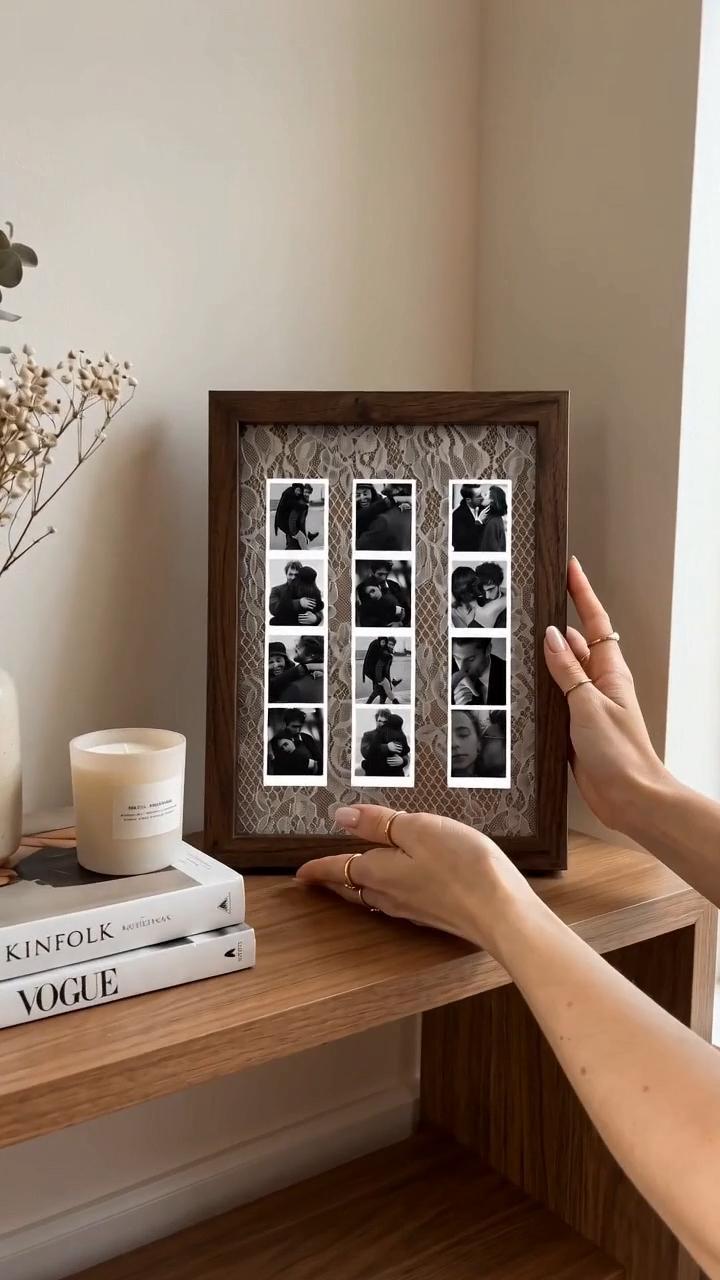 Lace Polaroid Photo Frame, Vintage Wooden Memory Display for Custom Photos & Home Decor