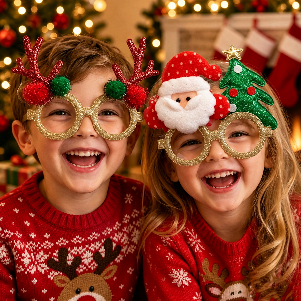 Festive Christmas Party Glasses with Santa, Reindeer & Tree Themes - Fun Holiday Photo Props for Adults and Kids