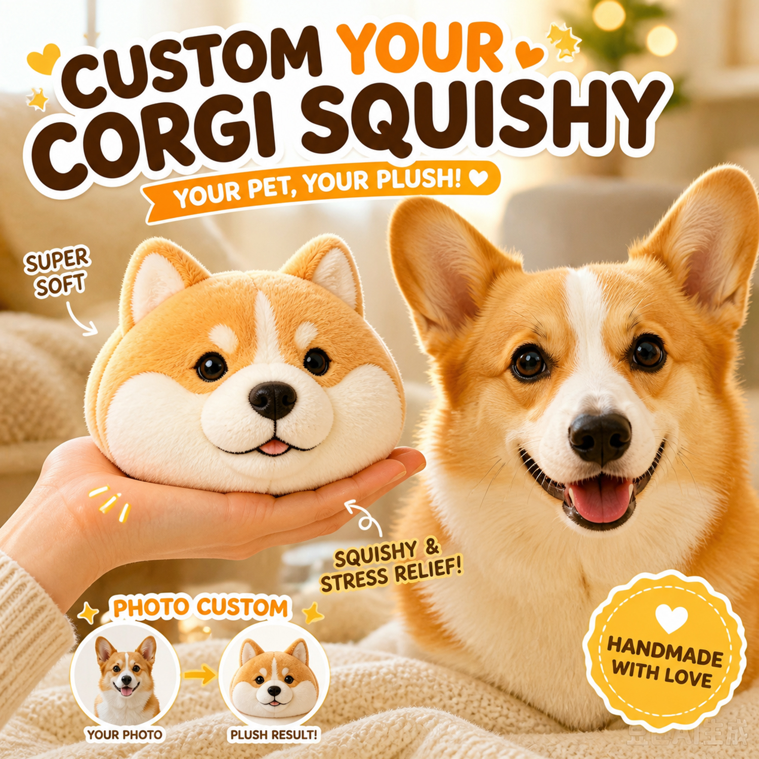Custom Pet Squishy Toy – Personalized Dog or Cat Head Stress Relief Gift for Christmas, Valentine’s Day & birthdays