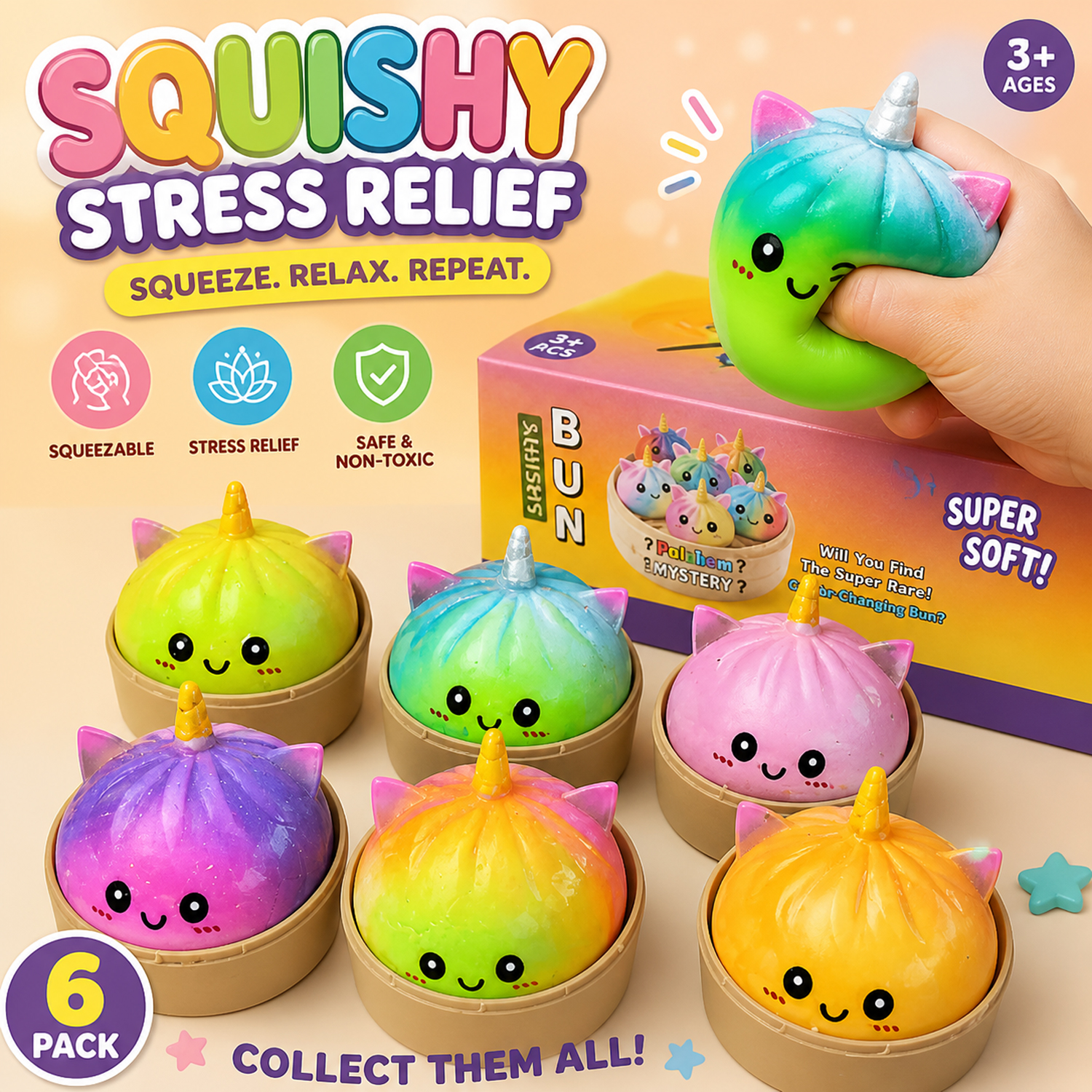Unicorn Dumpling Squishy Blind Box – Random Color Surprise Squeeze Toy, Cute Collectible Gift