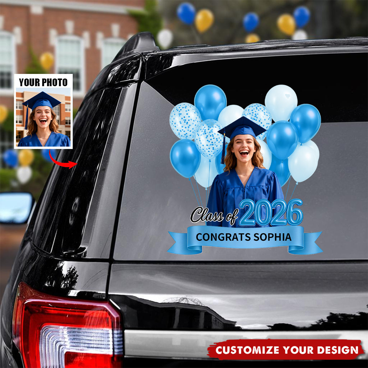 Custom Photo Class Of 2026 Graduation Car Window Decal Sticker