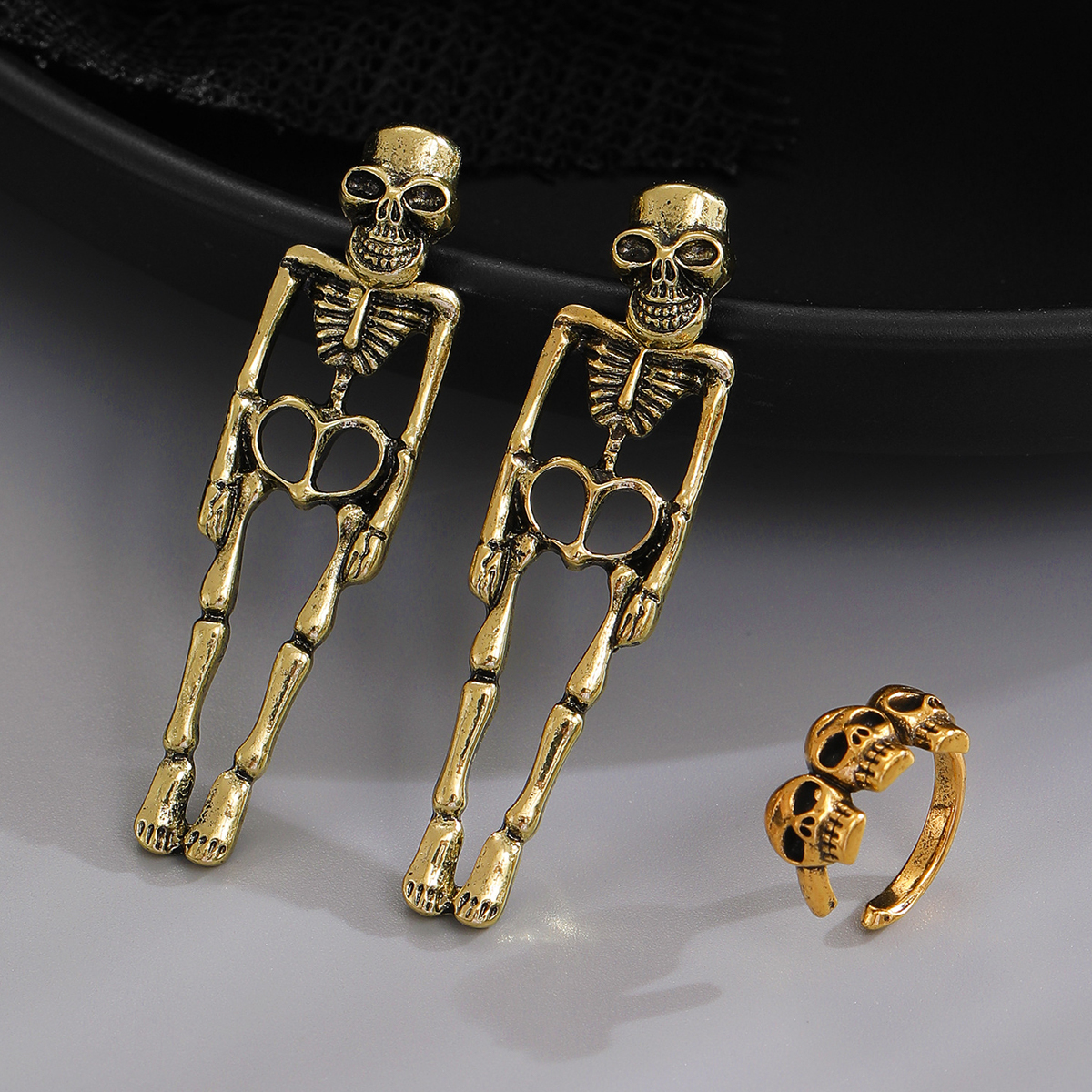 Gothic Skeleton Drop Earrings, Dark Punk Skeleton Ear Clips, Halloween Statement Earrings