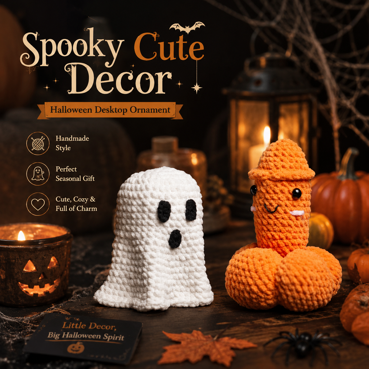 Crochet Ghost & Pumpkin Plush Toy Set – Halloween Gift for Kids, Friends, or Home Decor