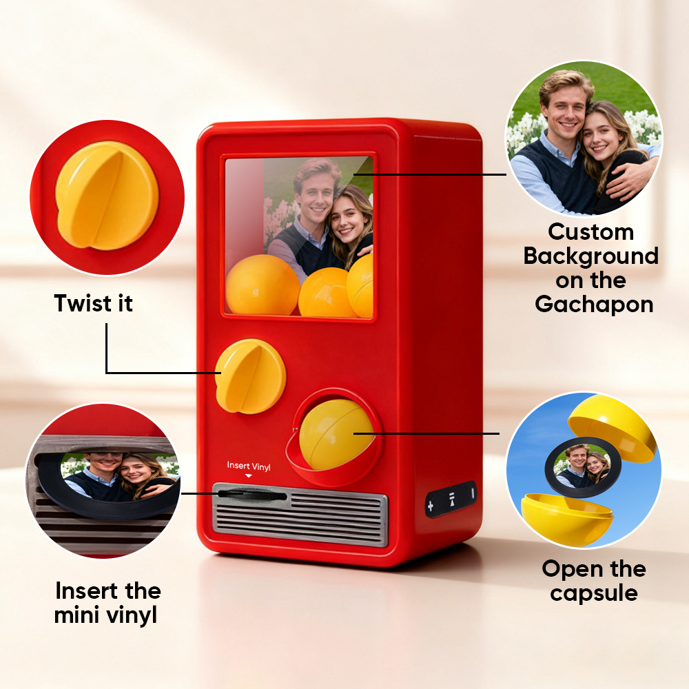 (Pre-Sale, Ships on 25/10)Personalized Music and Photo Music Gachapon Machine Custom Song Mini Record Box Retro Anniversary Gift