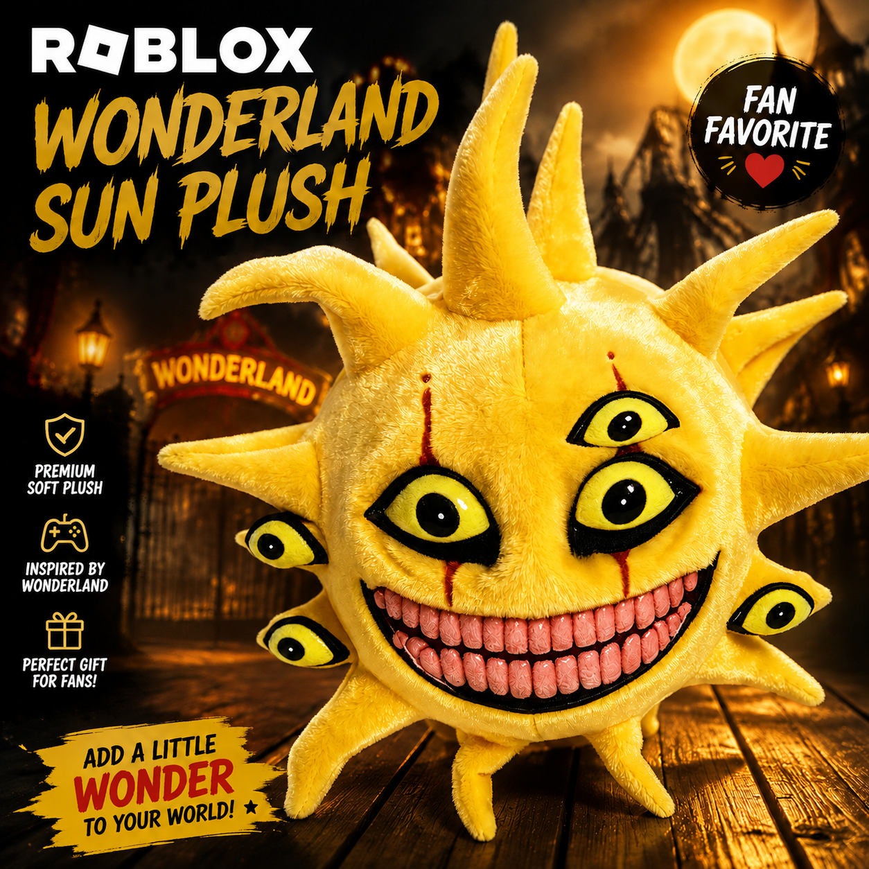 Creepy Yellow Sun Plush Toy – Spooky Multi-Eye Stuffed Animal for Halloween Decor & Funny Gifts