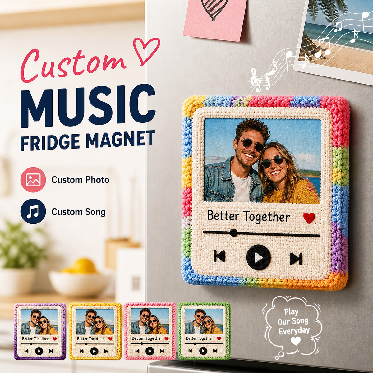 Personalized Music Player Fridge Magnet, Custom Photo Keepsake Magnet for Cherished Memories & Creative Home Decor
