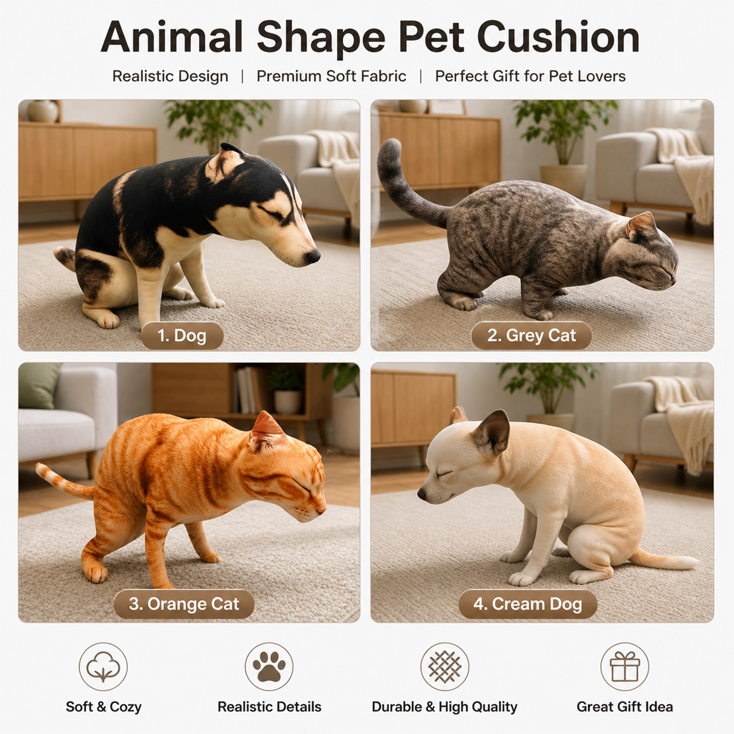 Funny Pet Pooping Plush Pillow – Realistic Animal Shape Cushion, Novelty Gift & Home Decor