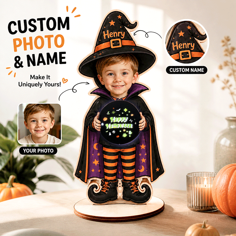 Personalized Halloween Light-Up Decorative Stand for Kids – Custom Photo Fun Holiday Tabletop Decoration