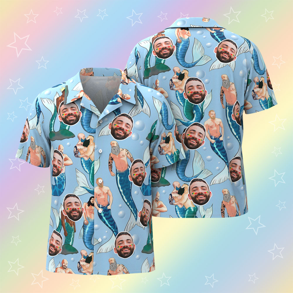 Custom Men's Mermaid Hawaiian Shirt Pride Month From Size S to 5XL with Comfortable Butterfly Mesh Fabric Material For LGBTQ