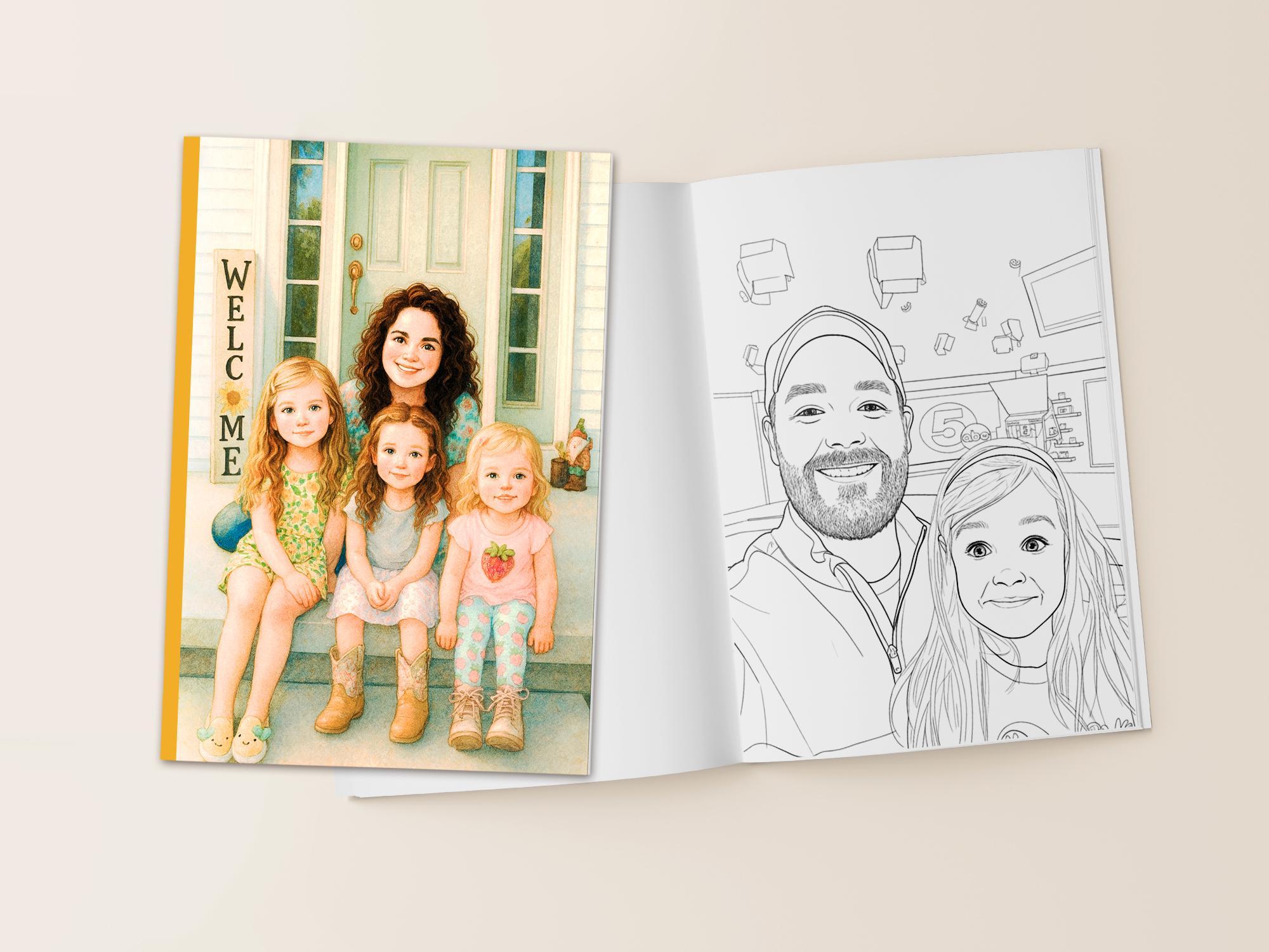 Custom Coloring Book from Photos Custom Coloring Pages + Colored Cover, Personalized Gift for Family