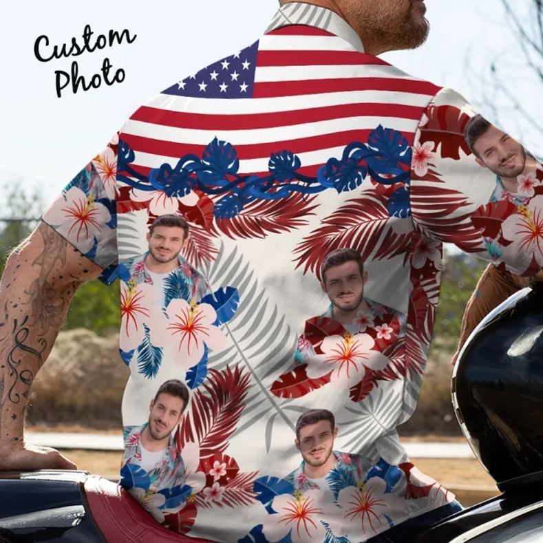 Custom Hawaiian Shirt Flowers And Colorful Leaves Personalized Print Face White Shirt